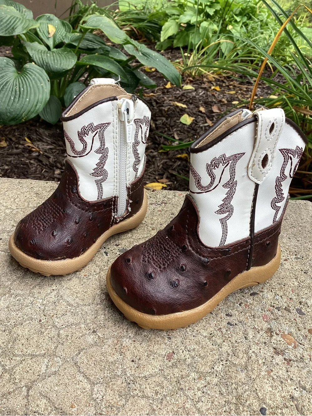 Roper Cowbaby Faux Ostrich Jed Western Boots Mismatched Sizes 1 & 2